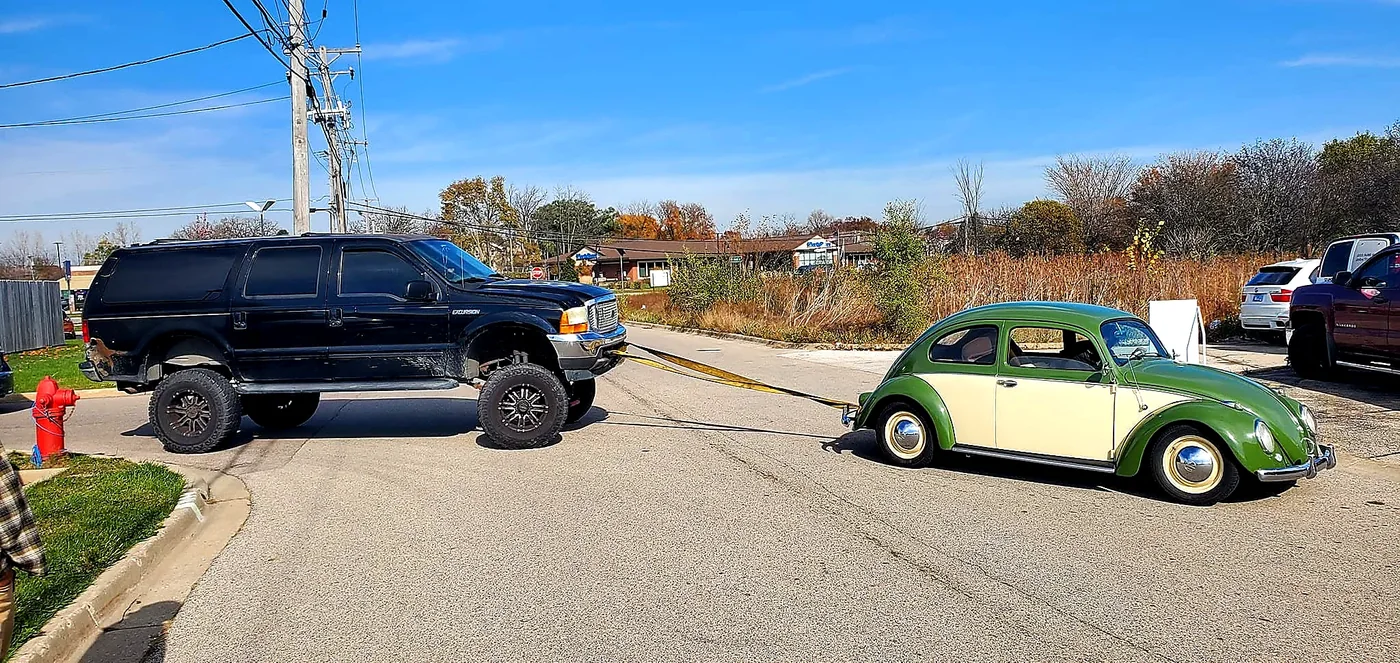 Ford Excursion towing classic VW Beetle